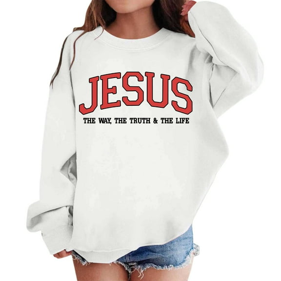 Cute Jesus Sweatshirt for Girls Letter Print Religious God Y2K Pullover Tops