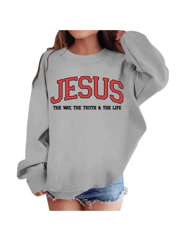 Cute Jesus Sweatshirt for Kids Girls Preppy Graphic Sweat Shirts Long Sleeve Pullover Tops Grey 4-5 Years