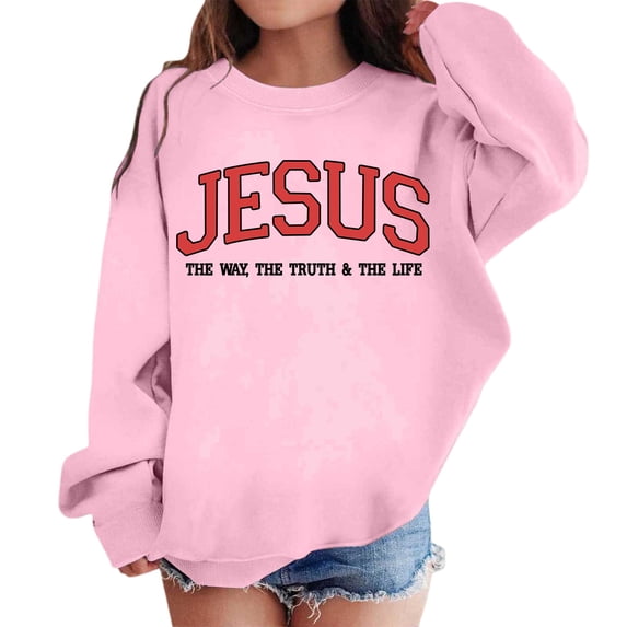 Cute Jesus Sweatshirt for Girls Preppy Graphic Sweatshirts Color: Pink Size: 3-4 Years
