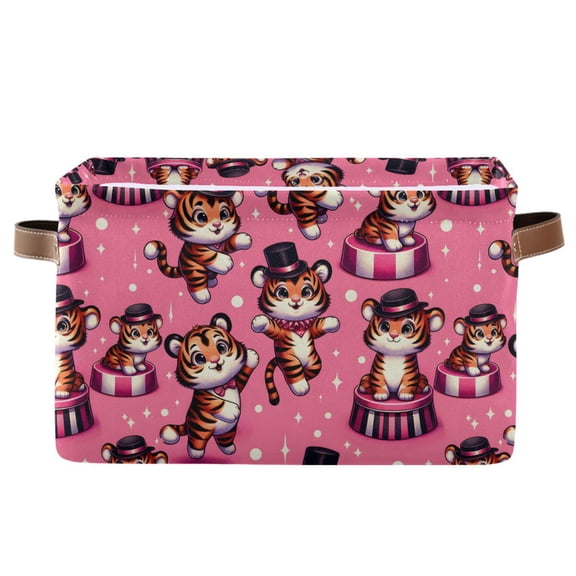 Cute Juggling Tigers Storage Bins with Handle Fabric Organizer Basket Foldable Box 1 Pack 14.2x10.2x8.3
