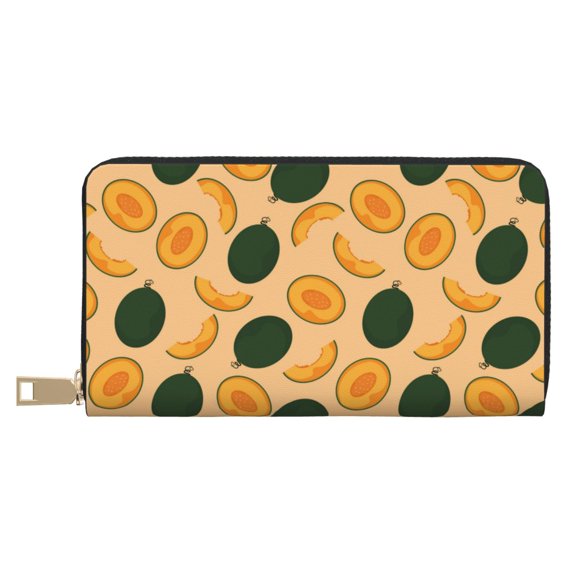 Cute Juicy Cantaloupe Wallet Women, Leather Bifold Multi Card Wallet, Women's Wallets, Long Purse