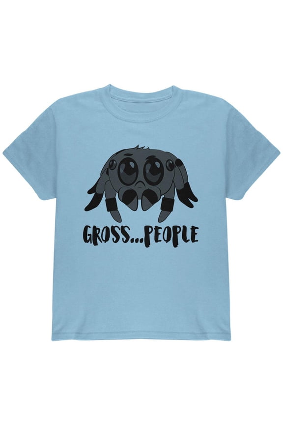 Cute Jumping Spider Cartoon Anti-Social Gross People Youth T Shirt Light Blue YXL