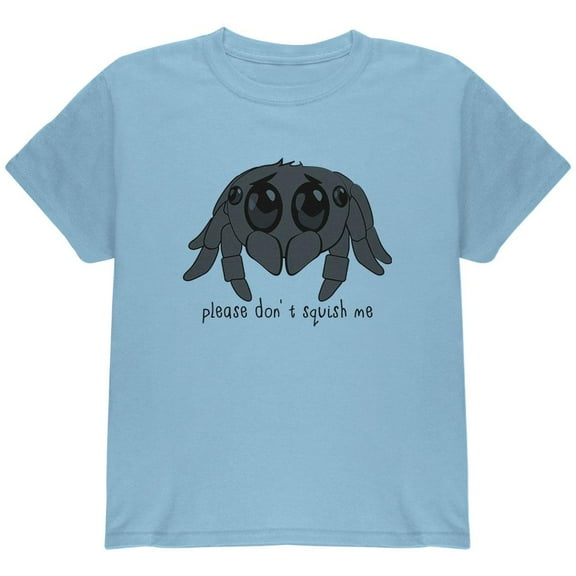 Cute Jumping Spider Cartoon Please Don't Squish Me Youth T Shirt Light Blue YLG