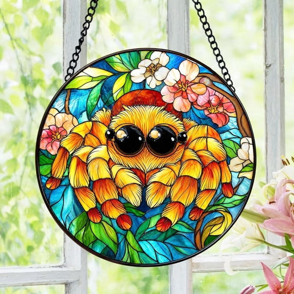 Cute Jumping Spider Stained Glass Suncatcher, Colorful Spider Window Hanging, Arachnid Lover Decor, Nature Gift