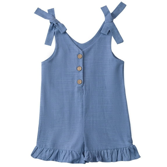 Cute Jumpsuits Shorts for Toddlers Girls 1-6 Years Sleeveless Adjustable Suspender Rompers Kids Solid Button V Neck Ruffle Wide Leg Short
