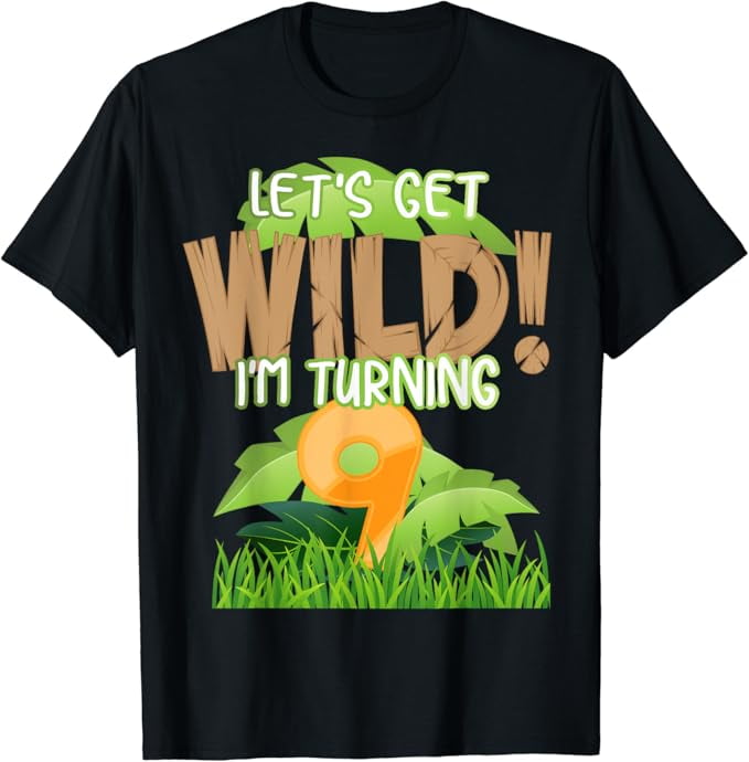 Cute Jungle Safari 9th Birthday Gift 9 Years Old Boys Girls TShirt