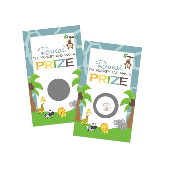 Cute Jungle Scratch Off Game Cards for Baby Shower, Birthday, or Gender Reveal, 28 Pack - Paper Clever Party