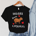 thumbnail image 1 of Cute Just A Girl Who Loves Capybaras T-shirts For Women Summer Tee Shirt Femme Casual Short Sleeve Round Neck Tops T-shirts, 1 of 5