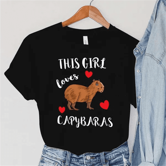 Cute Just A Girl Who Loves Capybaras T-shirts For Women Summer Tee Shirt Femme Casual Short Sleeve Round Neck Tops T-shirts