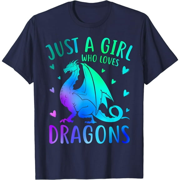 Cute Just A Girl Who Loves Dragons Heart Unisex T-Shirt for Men Women Kids Toddler,Navy Color,Size YL