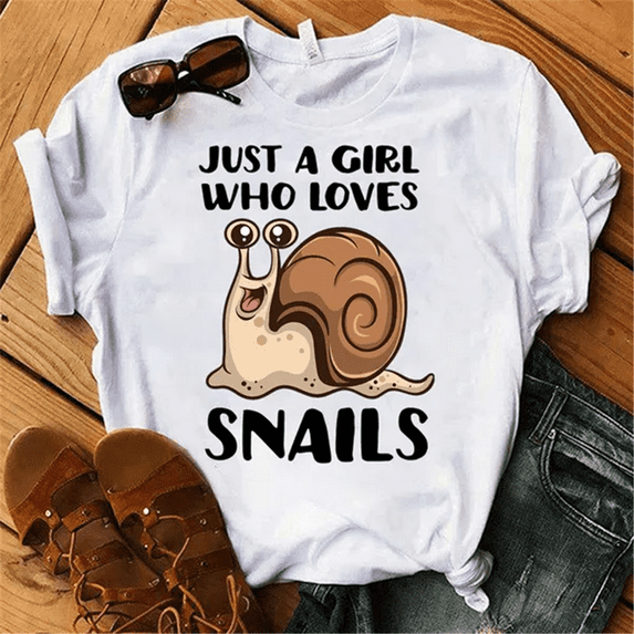 Cute Just A Girl Who Loves Snails Print T-shirts For Women Summer Lovely Short Sleeve Casual Round Neck Tops