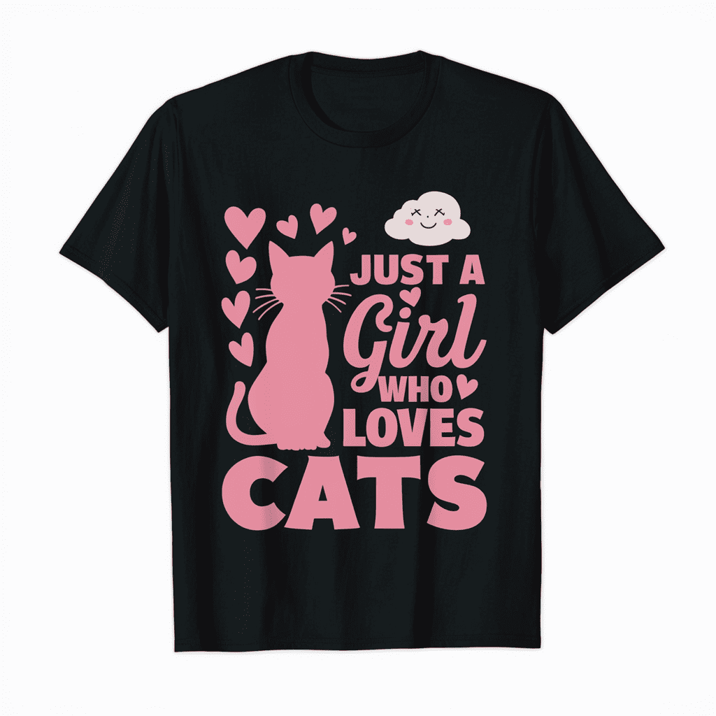 Cute Just a Girl Who Loves Cats Graphic Tee Cool Short Sleeve Crewneck ...