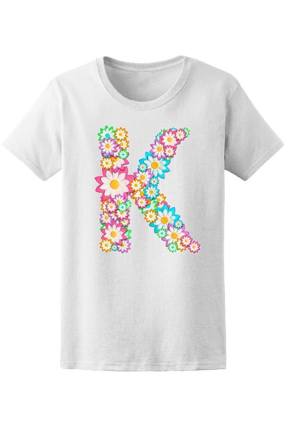 Cute 'K' Colorful Floral Letter Tee Women's -Image by Shutterstock