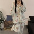 thumbnail image 1 of Cute KT Cat Flannel Pajama 2-piece Set （Long Sleeves Top+pants） Women Winter Cardigan Warm  Thick Cartoon Soft Cozy Loungewear Set, 1 of 11