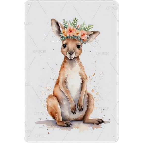 Cute Kangaroo Vintage Aluminum Tin Sign - Australian Marsupial with Joey Decorative Metal Sign, 8x12 Inches, Gift for Australia Lovers and Animal Theme Rooms