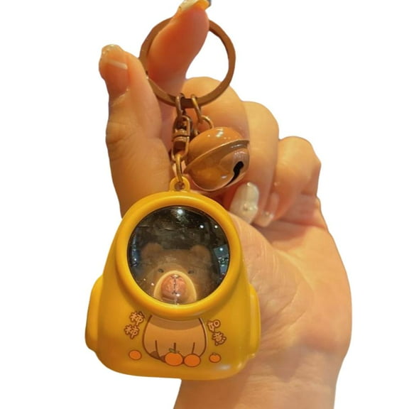 Cute Kapibala Small Night Light Keychain Cartoon Space Capsule Bags Hang Key Friend Chain Trinket Light Atmosphere Gift