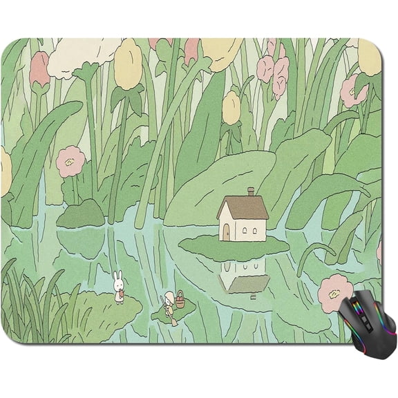 Cute Kawaii Anime Mouse Pad, Square Mousepad for Office Laptop,Green Anime Non-Slip Rubber Base Mouse Pads,Computer Mouse Pads for Desk