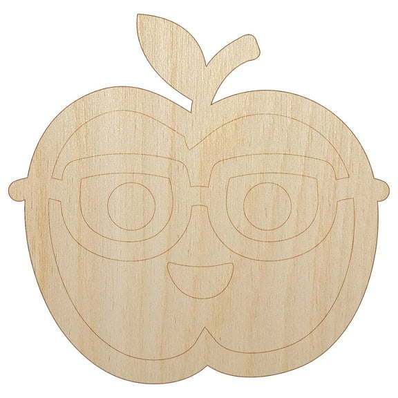 Cute Kawaii Apple Smart with Glasses Wood Shape Unfinished Piece Cutout Craft DIY Projects - 4.70 Inch Size - 1/8 Inch Thick