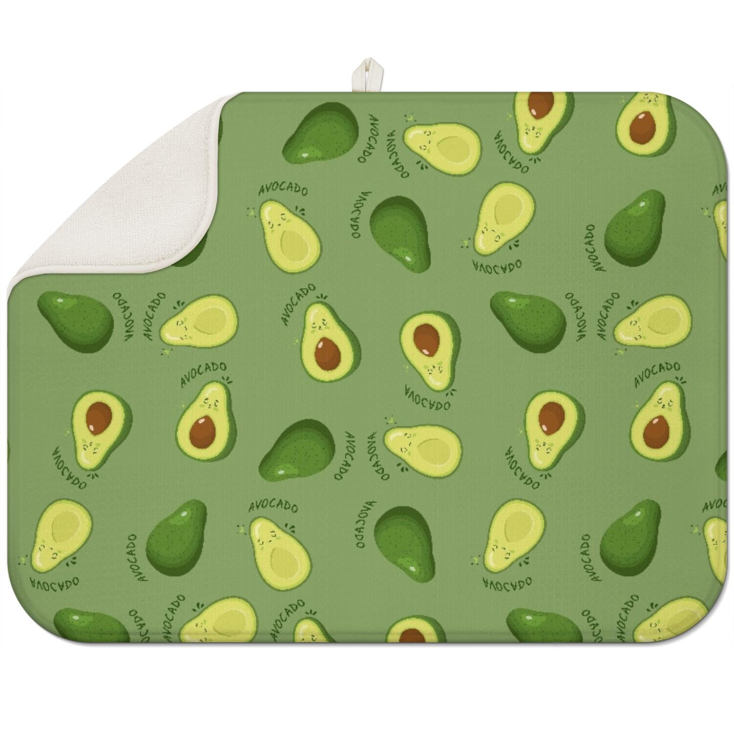 Cute Kawaii Avocado Print Drying Mat - Super Absorbent 3-Layer Dish ...