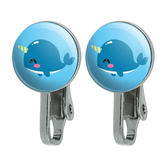 Cute Kawaii Baby Narwhal Novelty Clip-On Stud Earrings