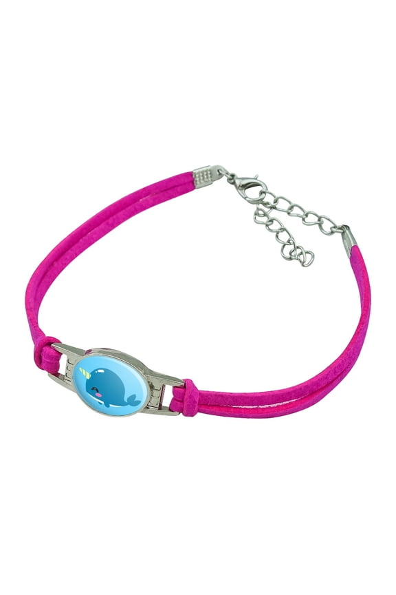 Cute Kawaii Baby Narwhal Novelty Suede Leather Metal Bracelet