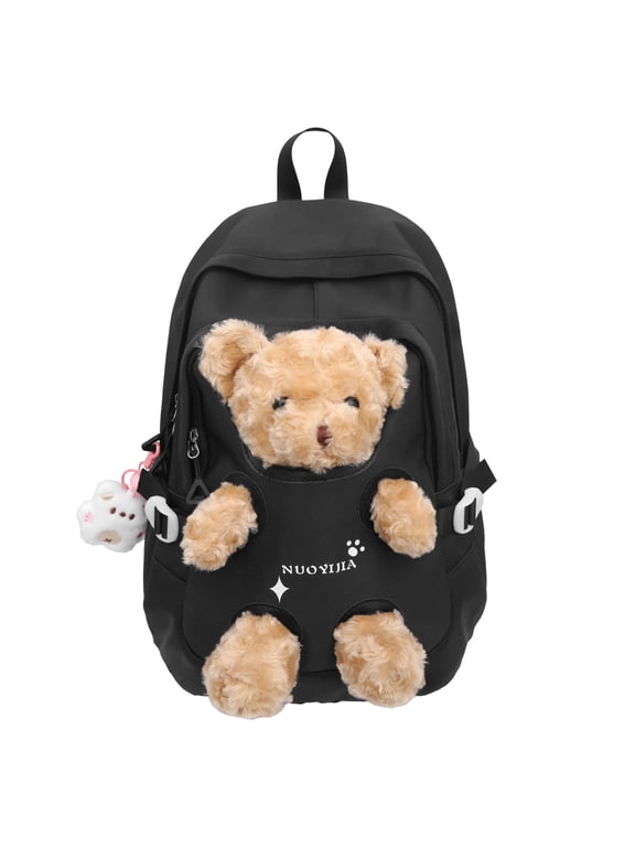 Cute Kawaii Backpack, 3D Bear Plush Backpack, Detachable Bear Backpack, Nylon Ita Bag, Large Capacity Daypack, Lightweight Backpack, Backpack with Pins Accessories, Casual Backpack for Adults