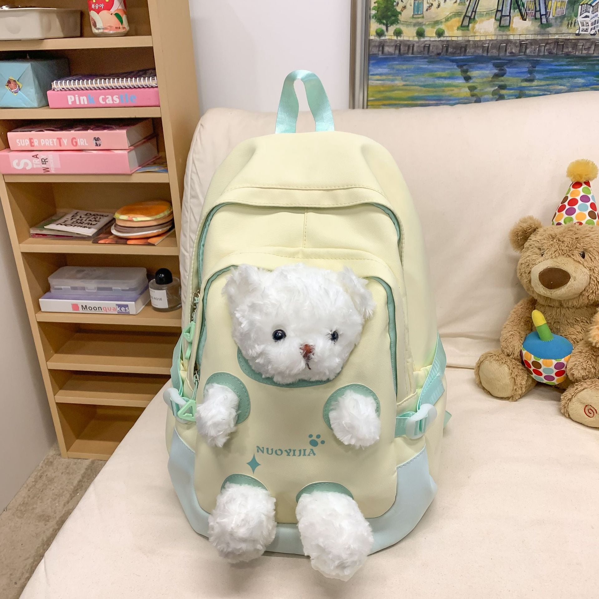 Cute Kawaii Backpack, 3D Bear Plush Backpack, Detachable Bear Backpack, Nylon Ita Bag, Large Capacity Daypack, Lightweight Backpack, Backpack with Pins Accessories, Casual Backpack for Adults