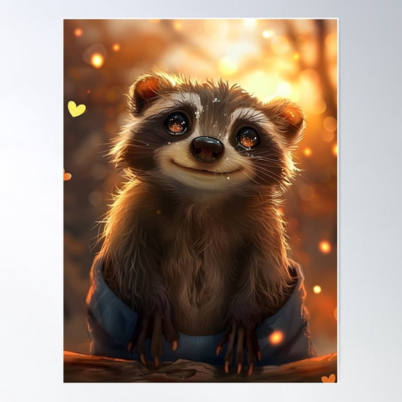 Cute Kawaii Badger Poster Wall Art, Modern Wall Decor For Living Room Bedroom, 8x12 UNFRAMED