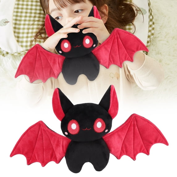 Cute Kawaii Bat Plush Stuffed Animal, Soft Velvet Cartoon Bat Doll with Big Wings, Gothic Dark Aesthetic Bat Plush Toy for Halloween Bedroom Sofa Decor Kids Birthday Gift 25cm