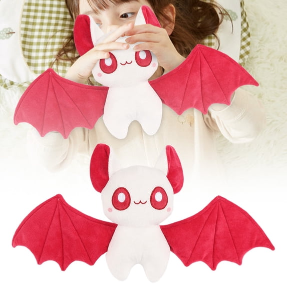 Cute Kawaii Bat Plush Stuffed Animal, Soft Velvet Cartoon Bat Doll with Big Wings, Gothic Dark Bat Plush Toy for Halloween Bedroom Sofa Decor Kids Birthday Gift 25cm