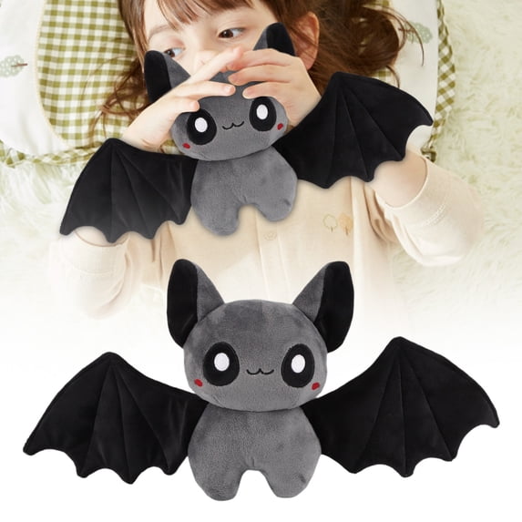 Cute Kawaii Bat Plush Stuffed Animal, Soft Velvet Cartoon Bat Doll with Big Wings, Gothic Dark Bat Plush Toy for Halloween Bedroom Sofa Decor Kids Birthday Gift 25cm