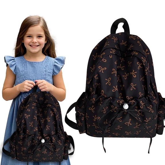 Cute Kawaii Bow Print Backpack - Aesthetic Nylon Laptop Daypack with Dedicated Compartment, Lightweight Travel Rucksack for School, Work & Summer Outings