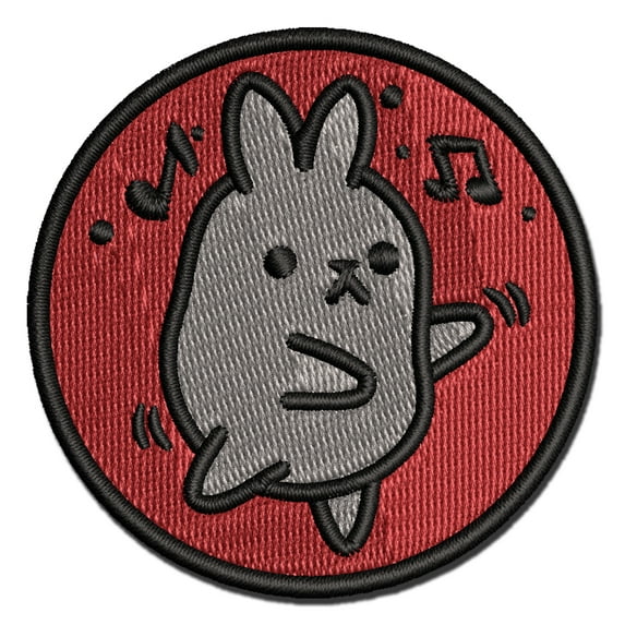 Cute Kawaii Bunny Rabbit Dancing to Music Applique Multi-Color Embroidered Hook & Loop Patch - 3 Inch Medium