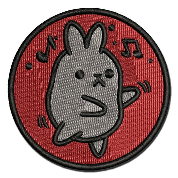 Cute Kawaii Bunny Rabbit Dancing to Music Applique Multi-Color Embroidered Iron-On Patch - 3.5 Inch Large