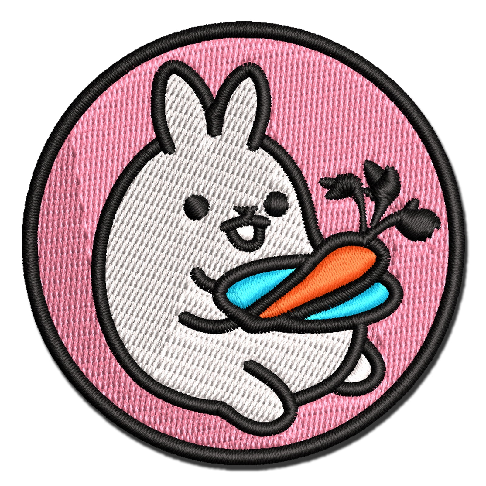 Cute Kawaii Bunny Rabbit Eating a Carrot for Lunch Applique Multi-Color Embroidered Iron-On Patch - 3.5 Inch Large