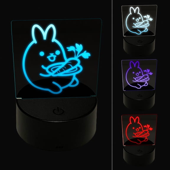 Cute Kawaii Bunny Rabbit Eating a Carrot for Lunch LED Night Light Sign 3D Illusion Desk Nightstand Lamp