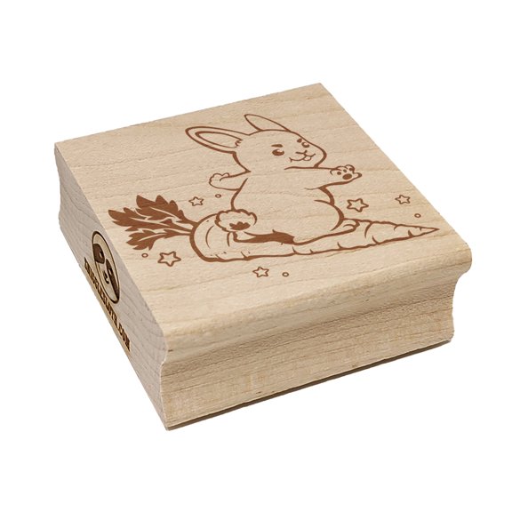 Cute Kawaii Bunny Rabbit Surfing on Carrot Easter Square Rubber Stamp Stamping Scrapbooking Crafting - Medium 1.75in