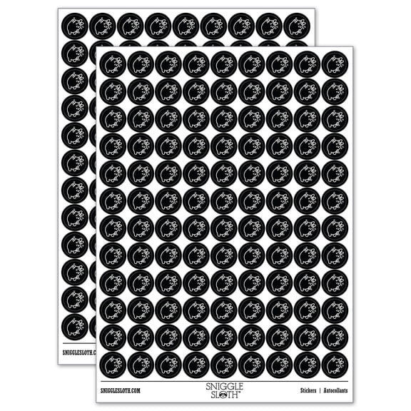 Cute Kawaii Bunny Rabbit Workout Exercise 200+ Round Stickers - Black - Gloss Finish - 0.50" Size