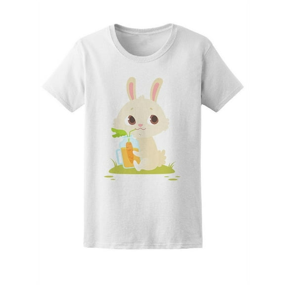 Cute Kawaii Bunny With Carrot T-Shirt Women -Image by Shutterstock, Female Medium