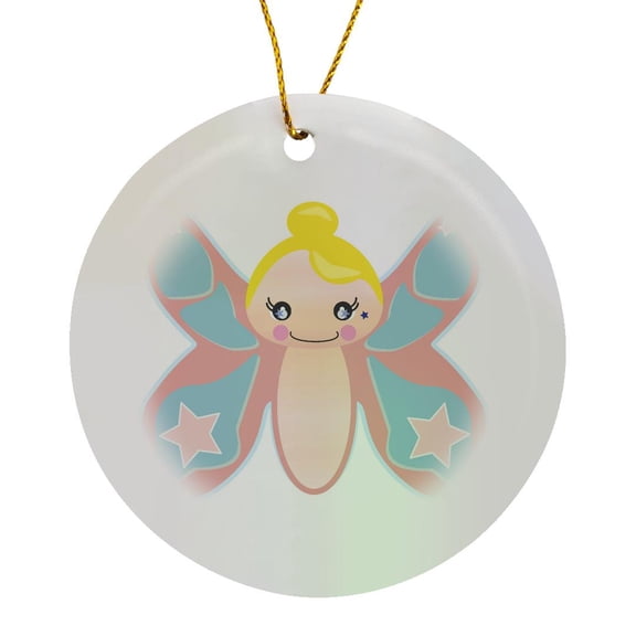 3drose, Cute Kawaii Butterfly Pixie Girl, Circle Porcelain Ornament