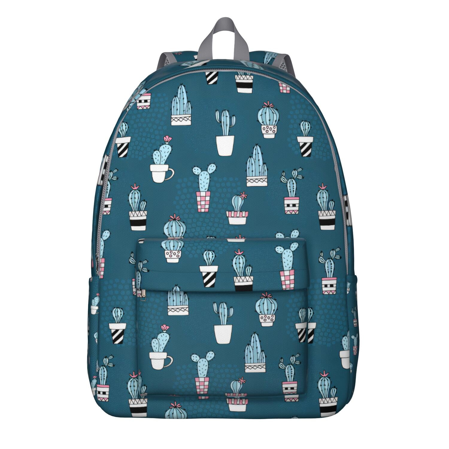 Cute Kawaii Cactus Backpack, Lightweight School Bag with Boho Southwestern Succulent Watercolor Design