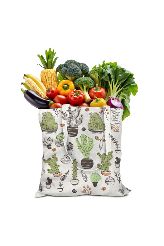 Cute Kawaii Cactus Canvas Tote Bag, Reusable Desert Style Handbag, Eco-Friendly Southwestern Succulent Shopping Bag for Women