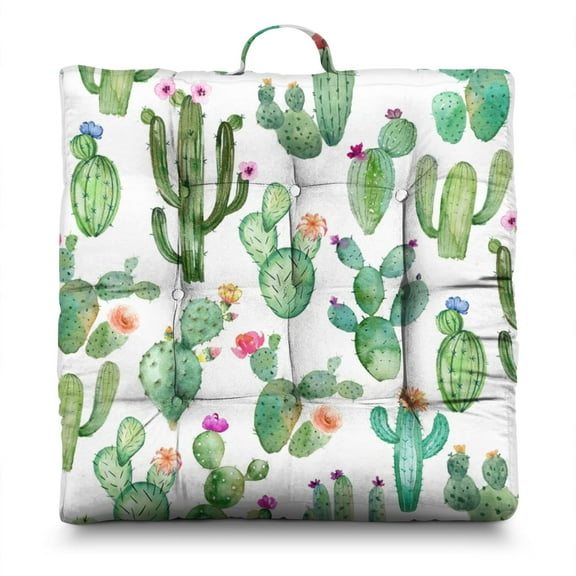 Cute Kawaii Cactus Seat Cushion – 22x22 Inch Floor Pillow, Dutch Velvet, Smiling Cartoon Cacti (Playful & Adorable)