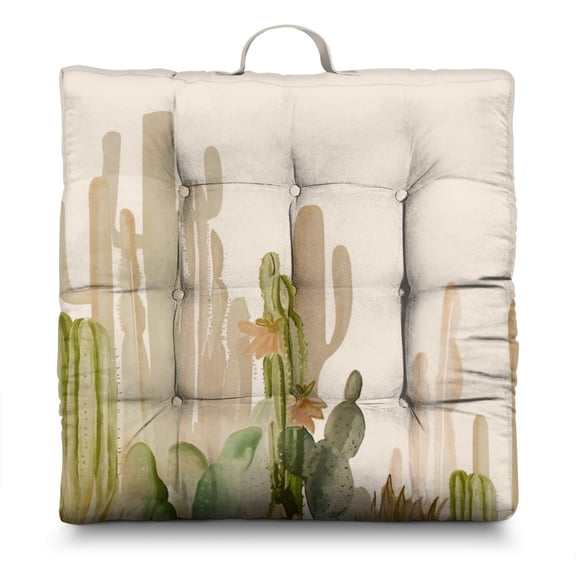 Cute Kawaii Cactus Seat Cushion ā 22x22 Inch Floor Pillow, Dutch Velvet, Smiling Cartoon Cacti (Playful & Adorable)