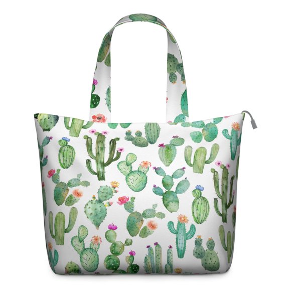 Cute Kawaii Cactus Shoulder Bag - Large Capacity Zipper Tote with Interior Organization, Boho Southwestern Style, Durable & Travel-Ready for Women & College Students