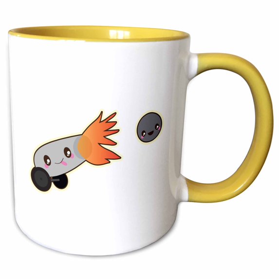 3drose, Cute Kawaii Cannon and Cannonball, 15oz Two-tone Yellow Mug