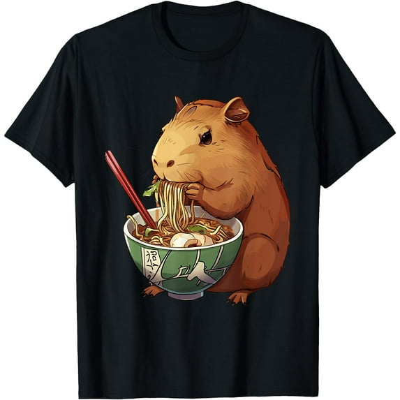 Cute Kawaii Capybara Eating Japanese Ramen Noodles Anime Unisex T-Shirt for Men Women Kids Toddler
