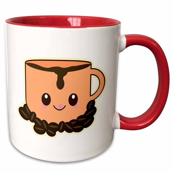 3drose, Cute Kawaii Cartoon Character Happy Coffee Mug, 11oz Two-tone Red Mug