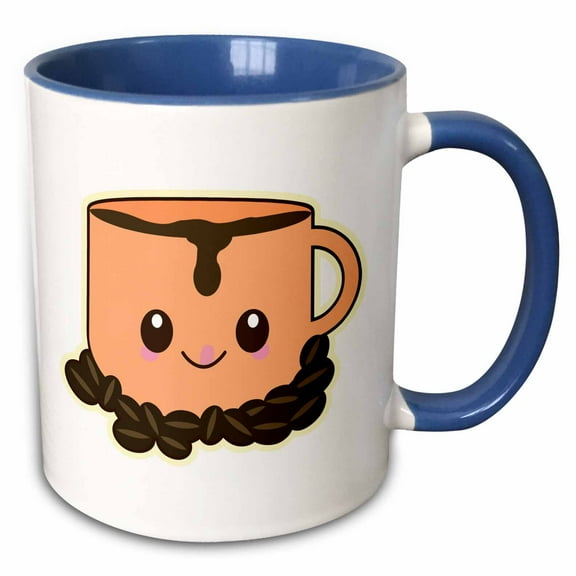 3drose, Cute Kawaii Cartoon Character Happy Coffee Mug, 15oz Two-tone Blue Mug