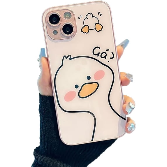 Cute Kawaii Cartoon Crooked Head Duck Hard Phone Case Compatible with iPhone Case (Pink,iPhone 13 Pro Max)